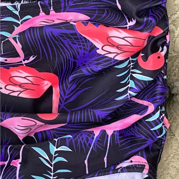 Adisputent Two Piece Swimsuit Flamingo Bottom Pattern Navy Top Size Small NWT - Picture 3 of 9